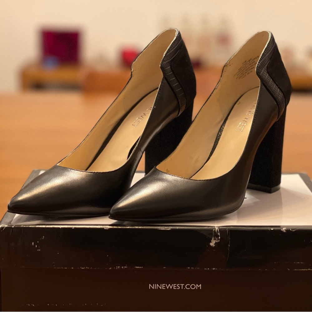 Nine West Black Heel Pump NW7THISTIME 5.5 M  # 1533 0616 Very Gd Condi - Prom